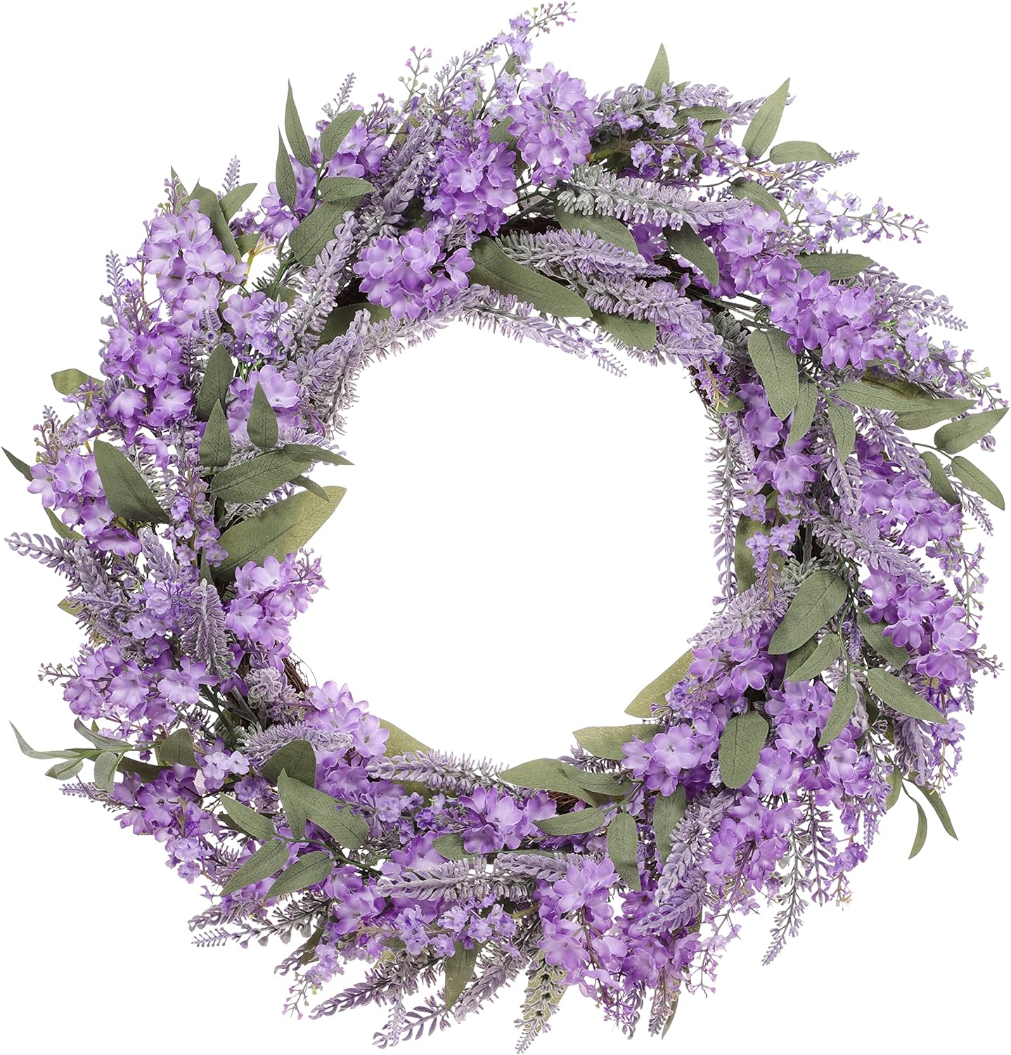 30 Inch Artificial Lavender Floral Wreath with Green Leaves