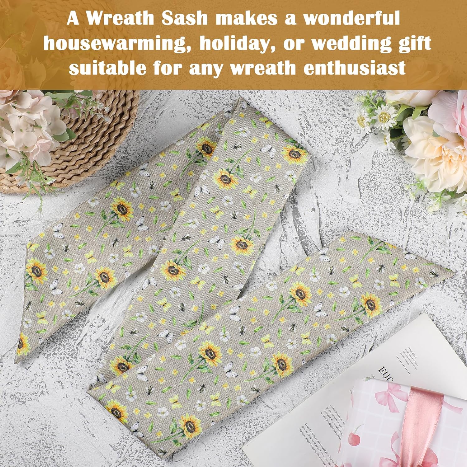Boho Wreath Sash for Front Door - 2 Pcs Sunflower Style