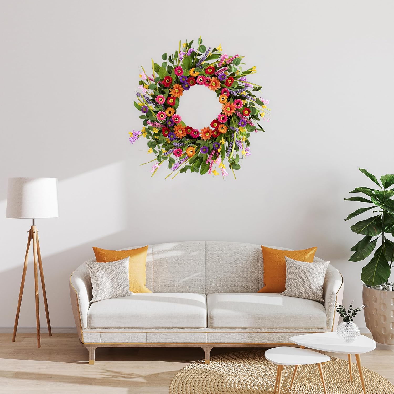 Artificial Spring Wreath 22 Inch Front Door Decor