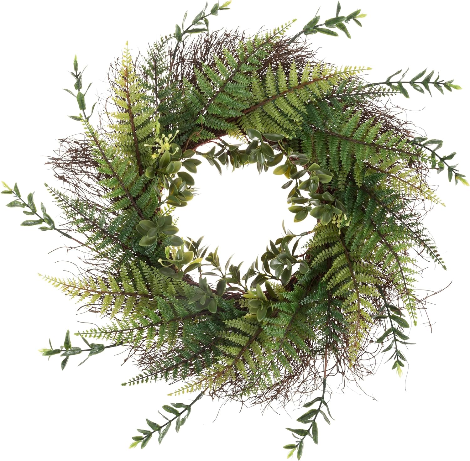 21 Inch Artificial Fern Wreath with Grapevine Base