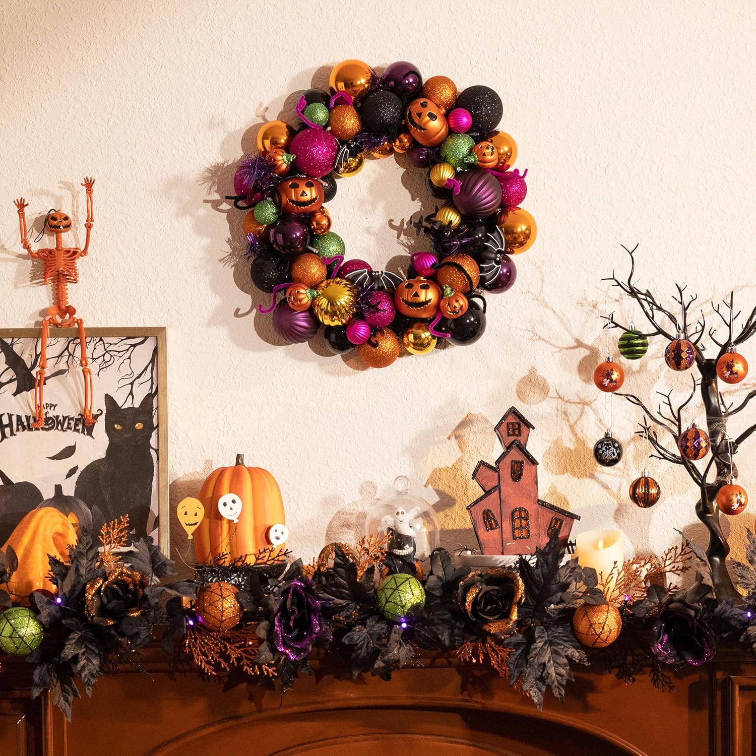 Valery Madelyn Pre-Lit Pumpkin Ball Wreath 12 Inch