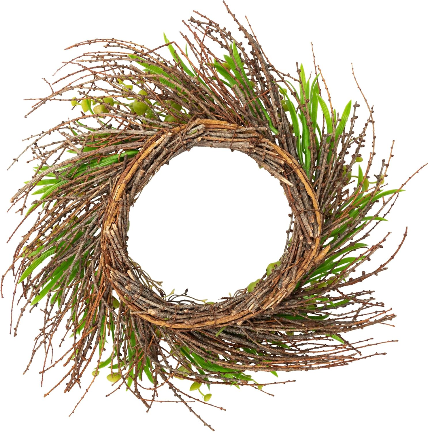 Northlight Budding Flowers Leaves Twigs Artificial Wreath 20 Inch Yellow