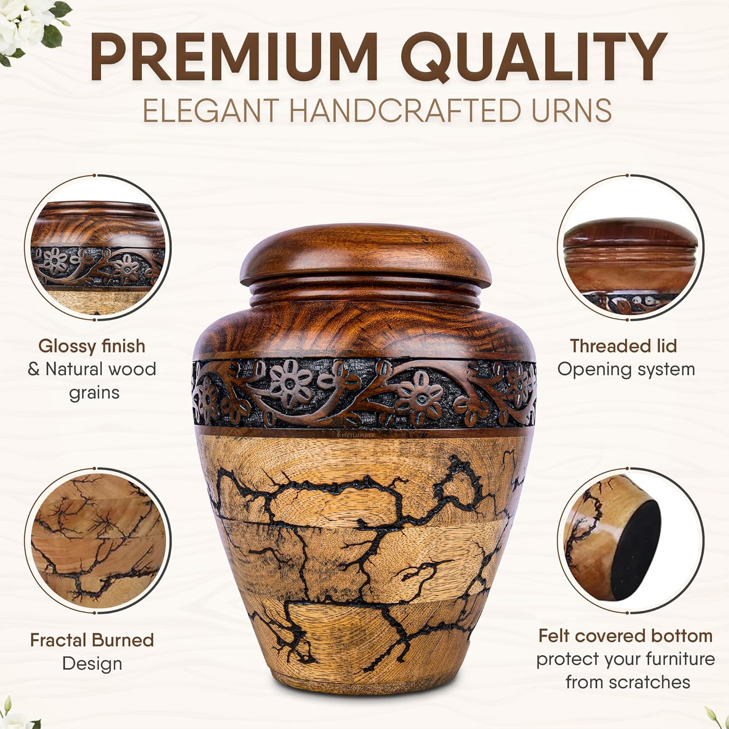 Premium Hand-Carved Wooden Cremation Urn