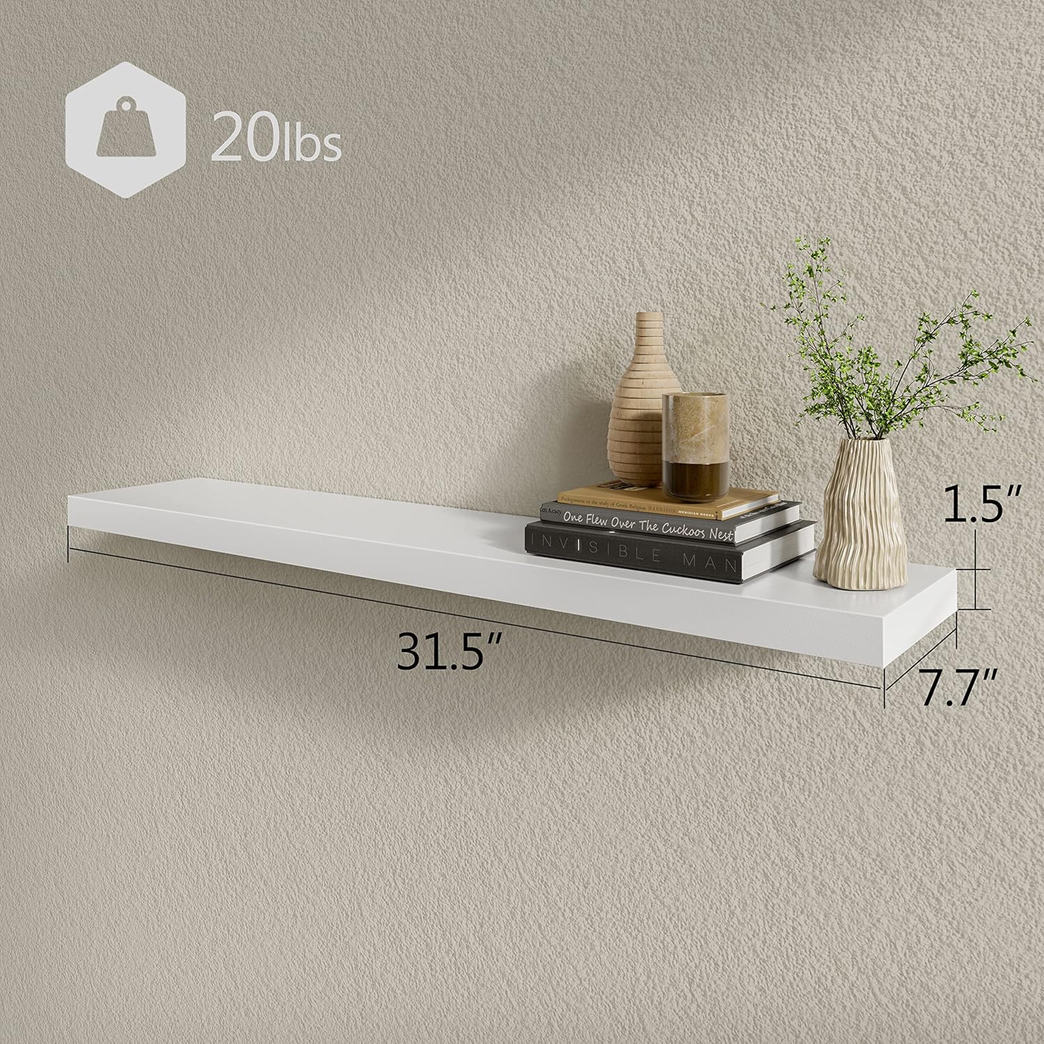 BAMEOS Floating Shelves Set of 2 White Wall Mounted Wood Shelves