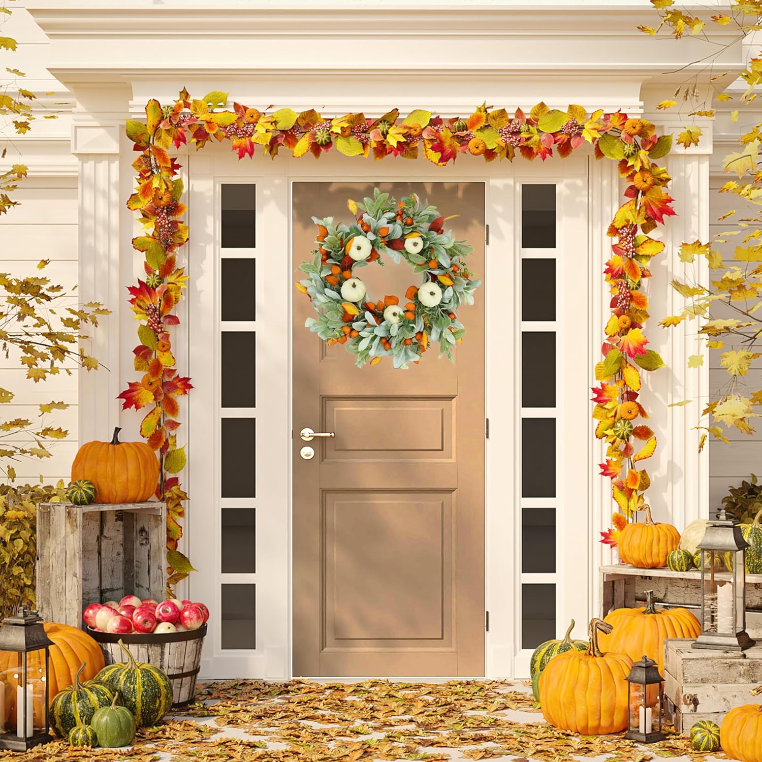 Autumn Pumpkin Wreath for Front Door Decor