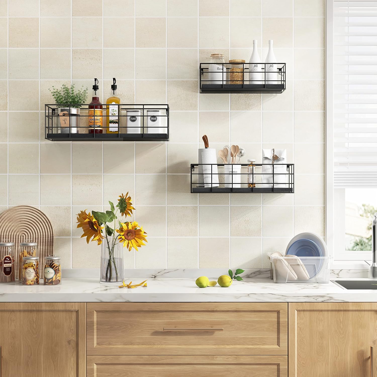 Fixwal 4 Set Floating Shelves Wall Decor Storage Black