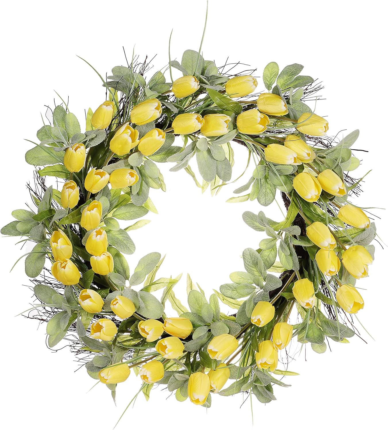 30 Inch Artificial Tulip Spring Wreath with Green Leaves