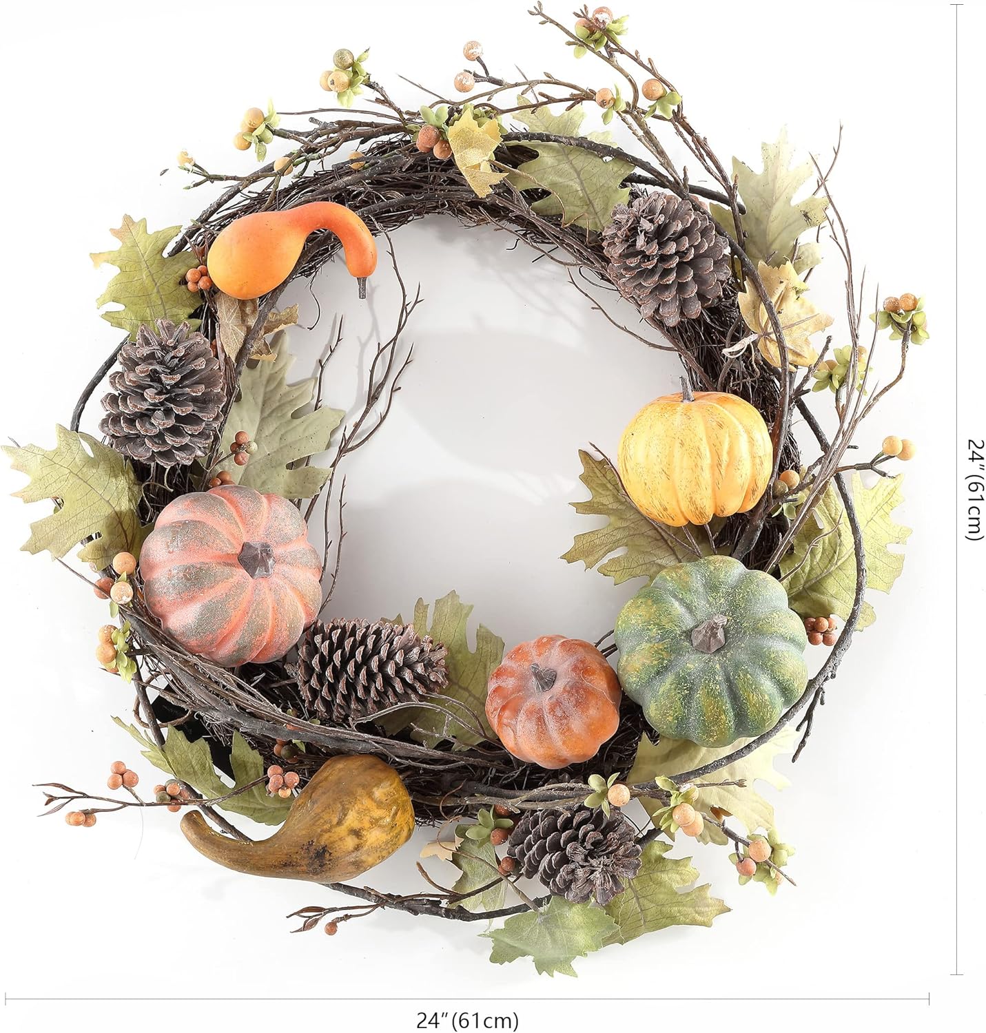 SAFAVIEH 24 Inch Artificial Oak Leaf Wreath with Pumpkins