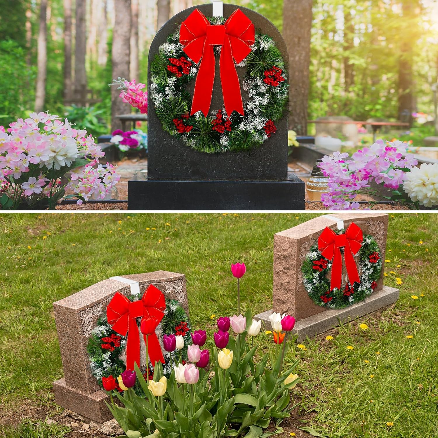 Hotop 2 Pcs Christmas Headstone Wreath Hanger Set