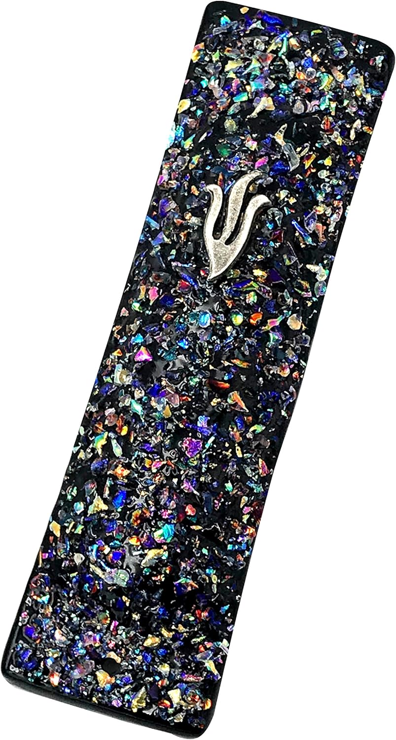 Tamara Baskin Art Glass Sparkling Jewel Tone Mezuzah Gloss Black