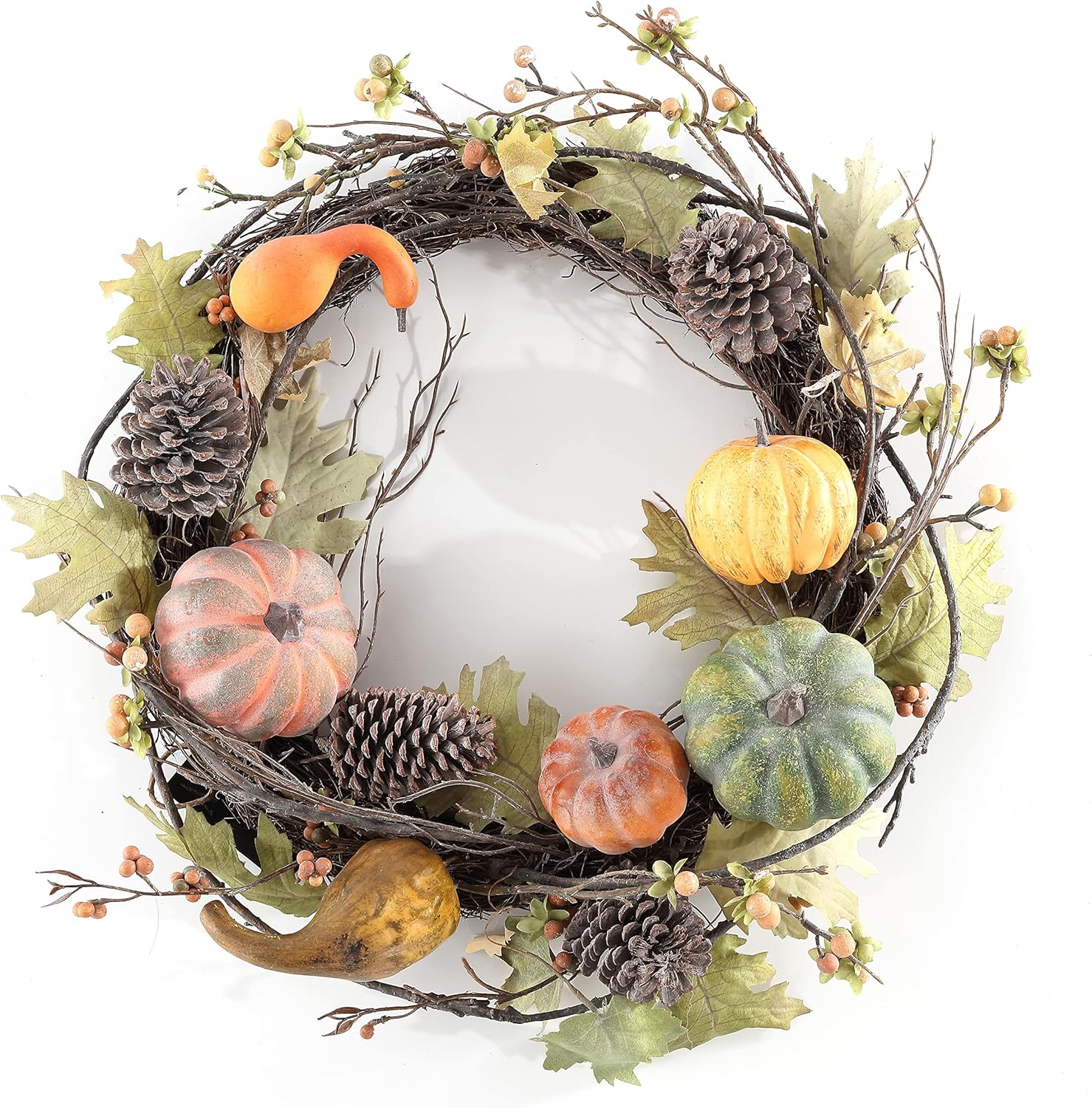 SAFAVIEH 24 Inch Artificial Oak Leaf Wreath with Pumpkins