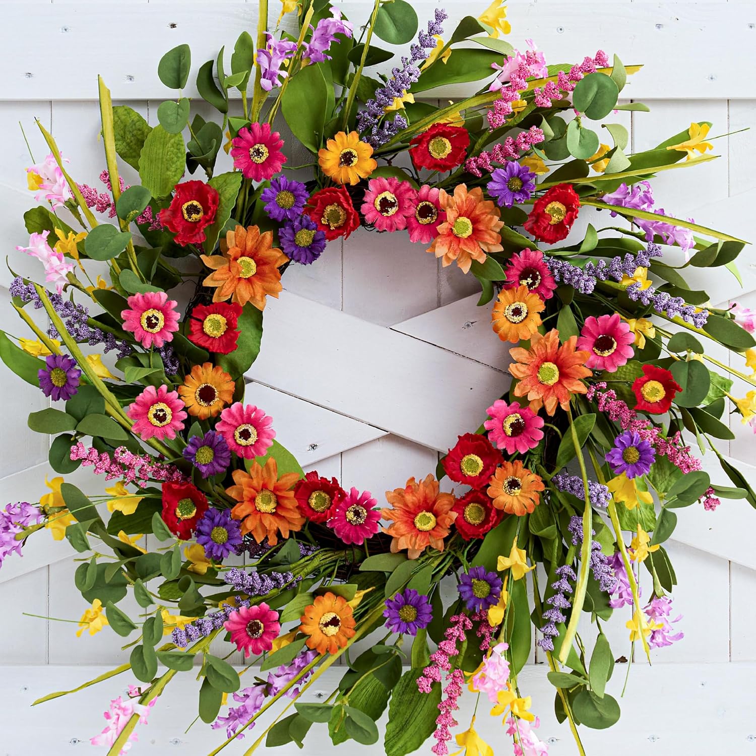 Artificial Spring Wreath 22 Inch Front Door Decor