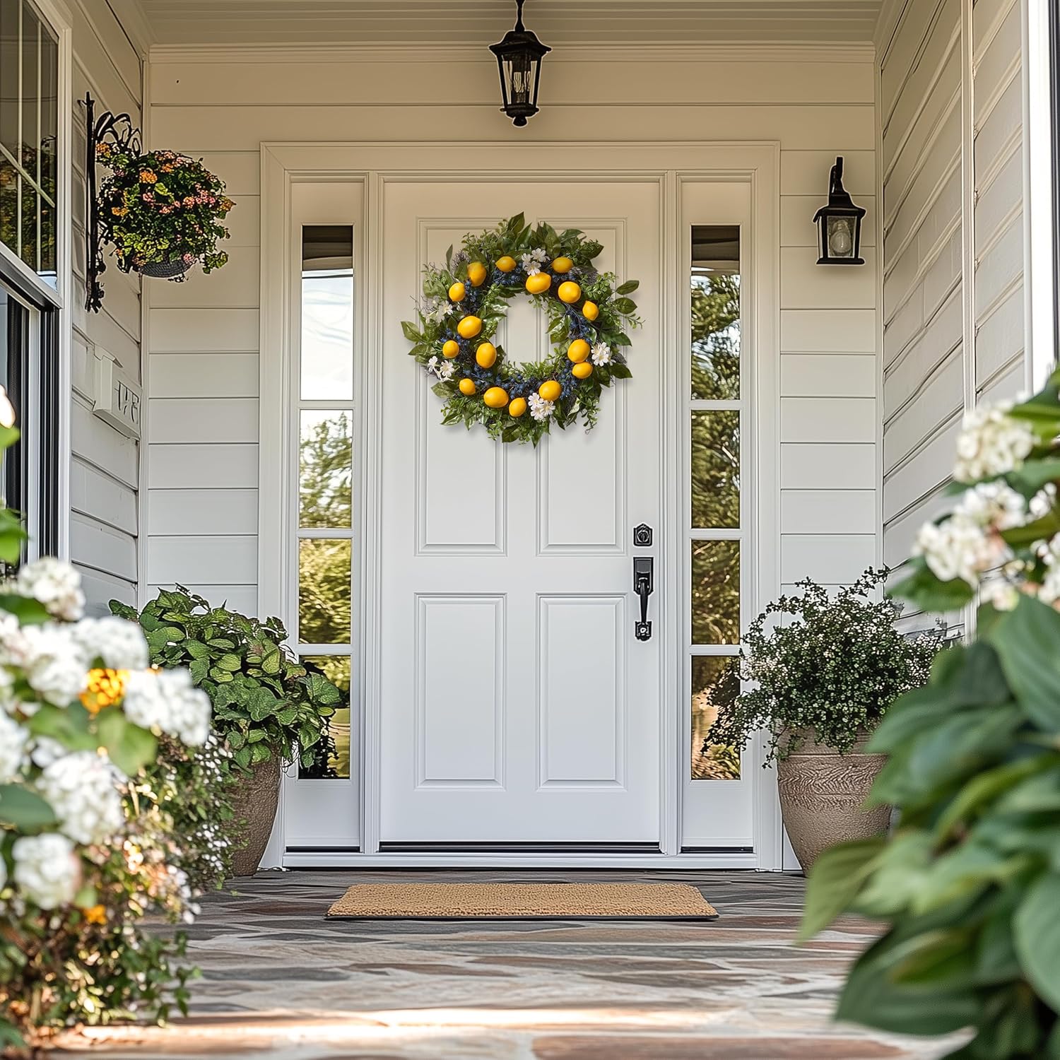 Valery Madelyn Summer Lemon Wreath with Lights 24 Inch