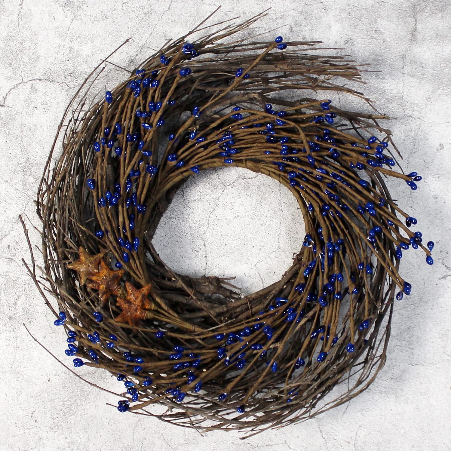 Primitives Rustic Wreath with Navy Blue and Rusty Stars