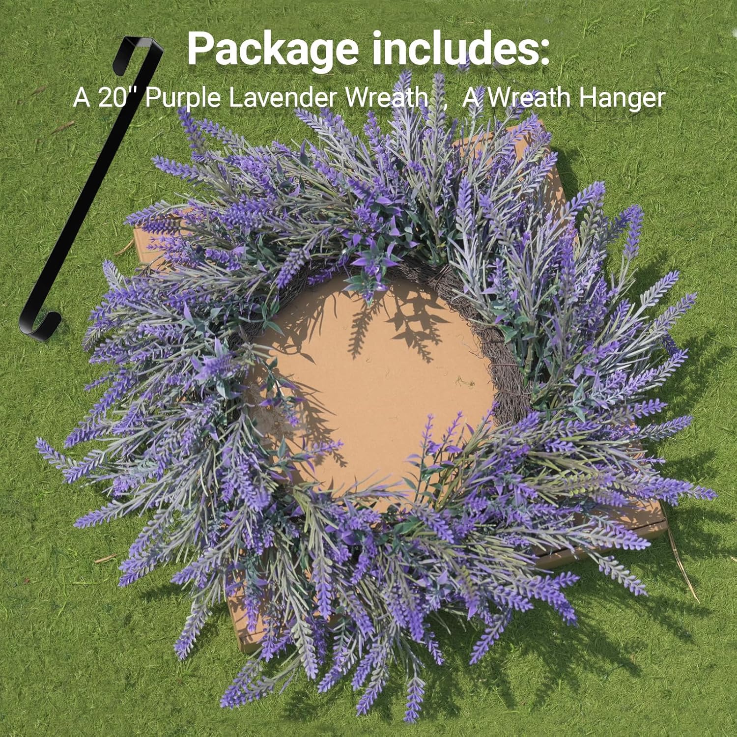 20 Inch Artificial Lavender Wreath with Hanger