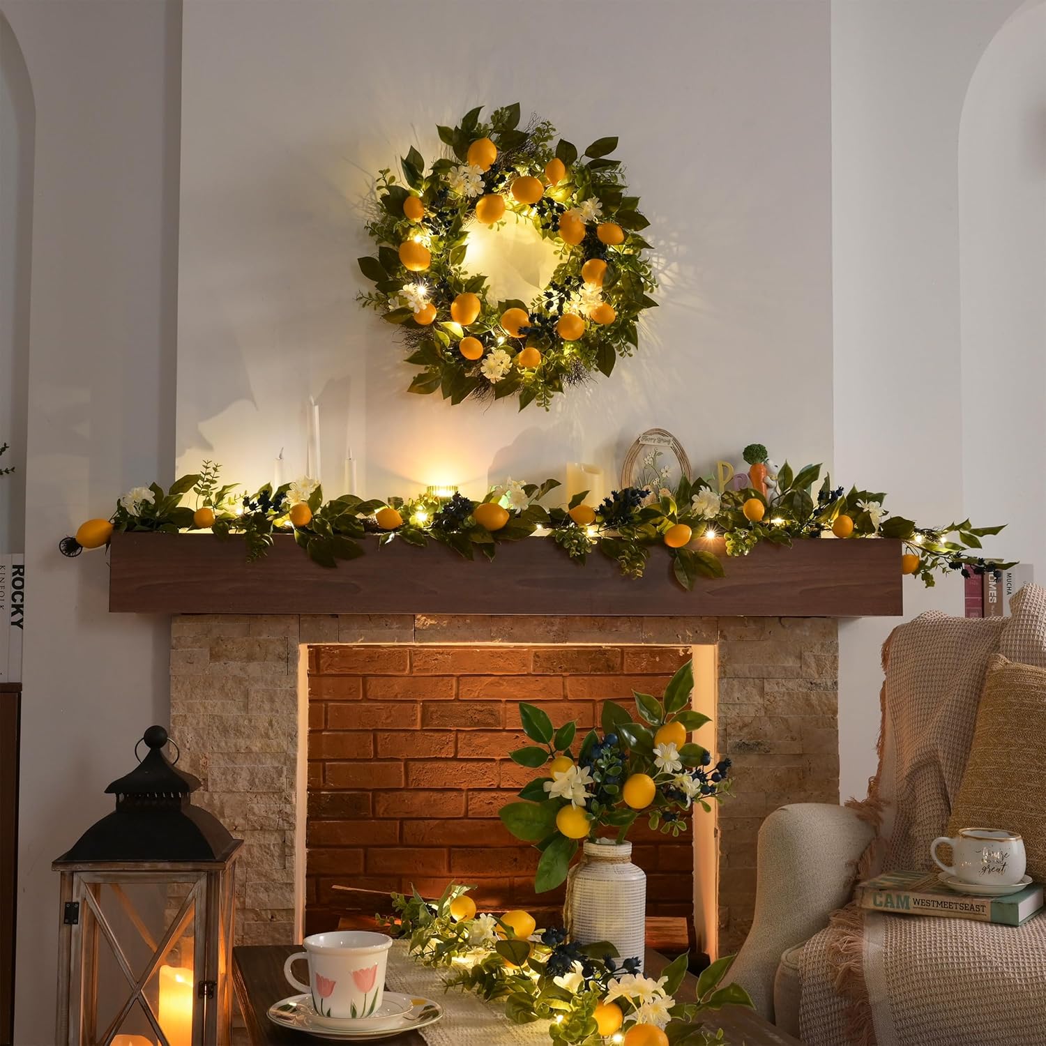 Valery Madelyn Summer Lemon Wreath with Lights 24 Inch