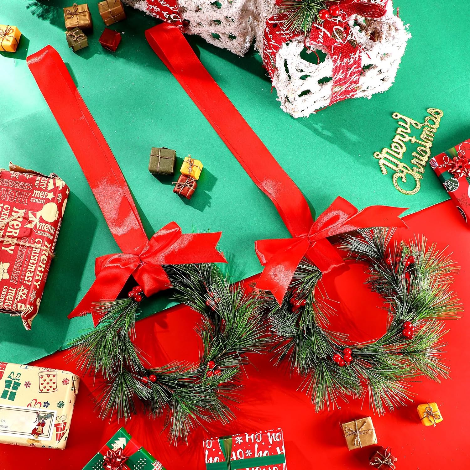 Lyrow 24 Pcs 6 Inch Christmas Wreath Set