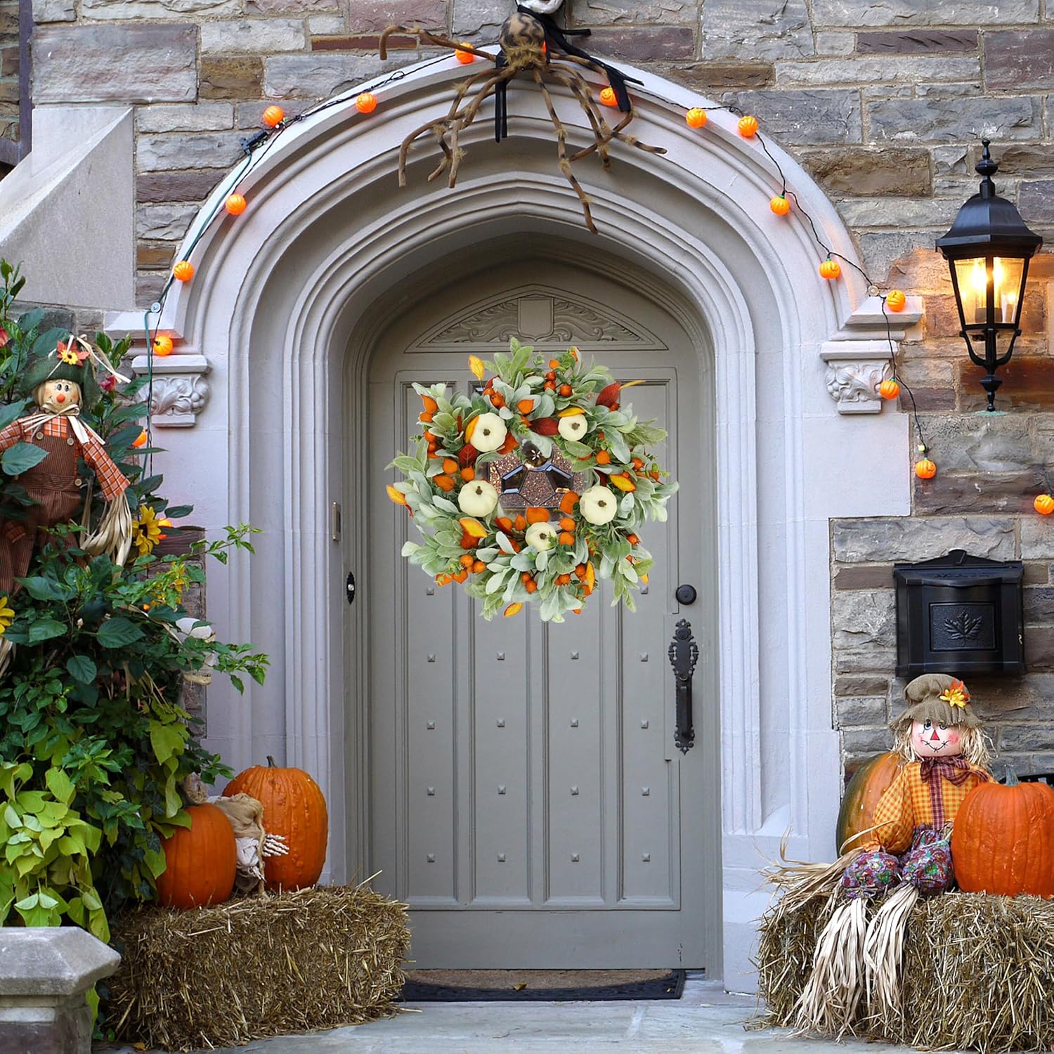 Autumn Pumpkin Wreath for Front Door Decor