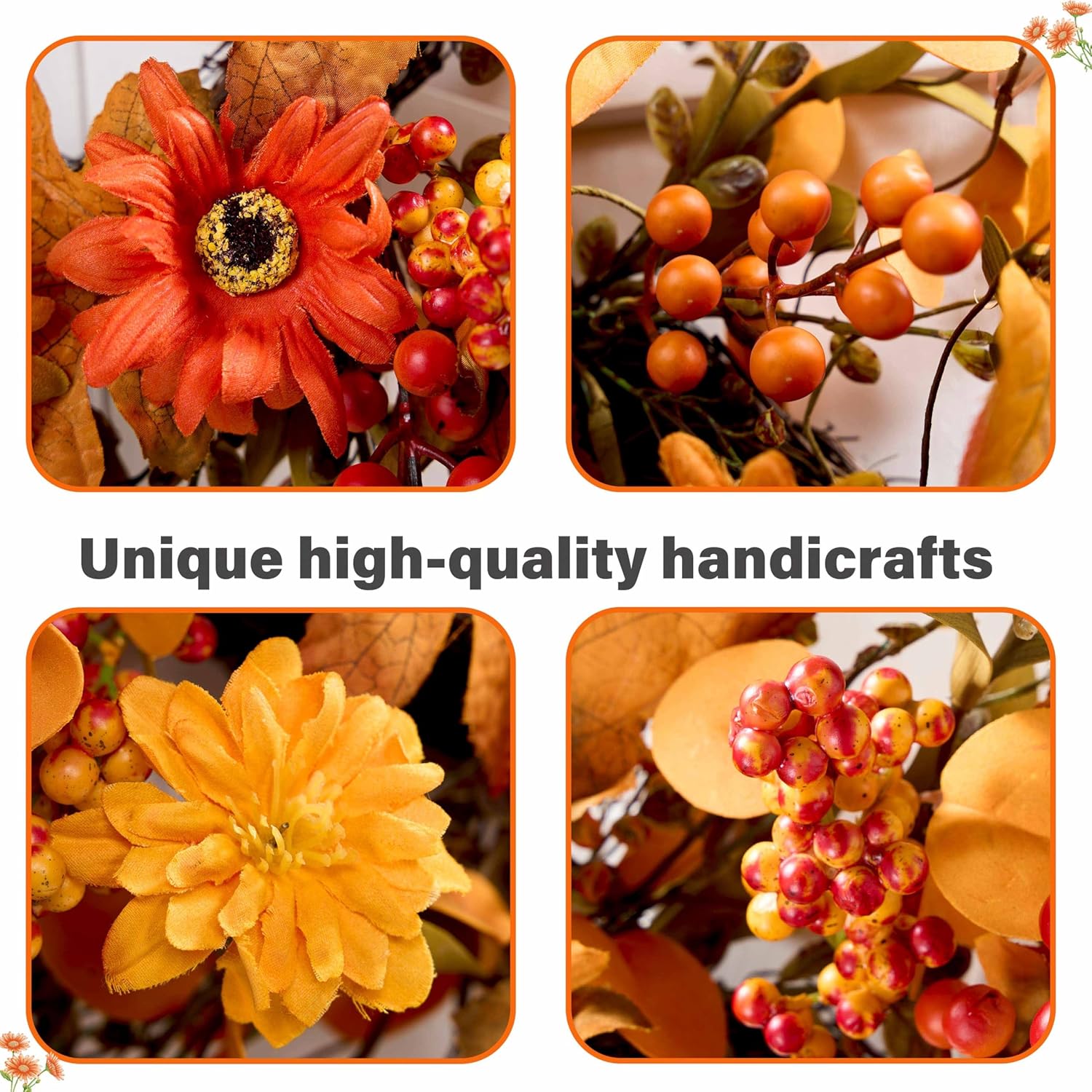 Artificial Fall Wreath 22 Inch Autumn Door Decor