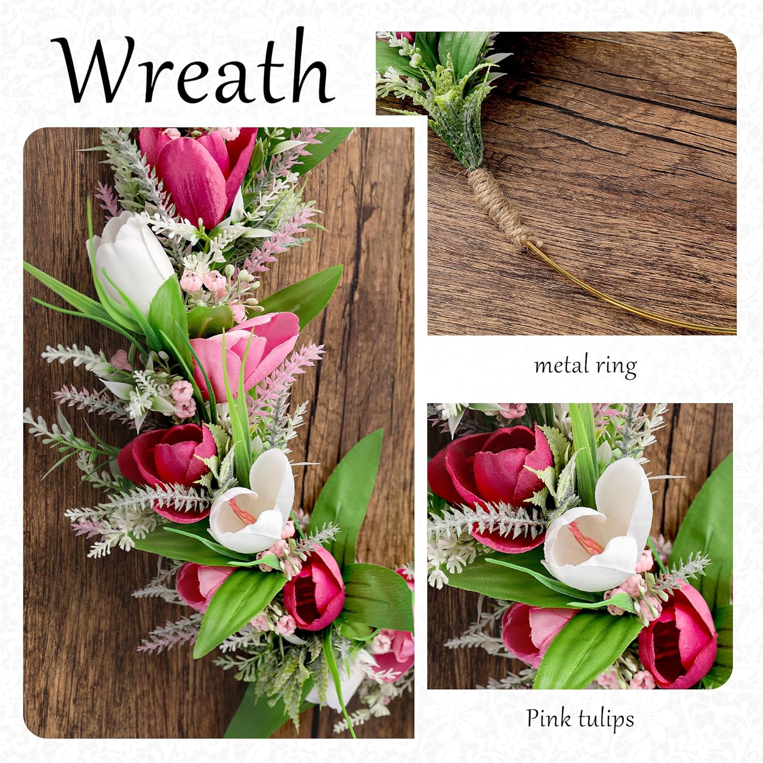 12 Inch Pink Tulip Wreath for Front Door