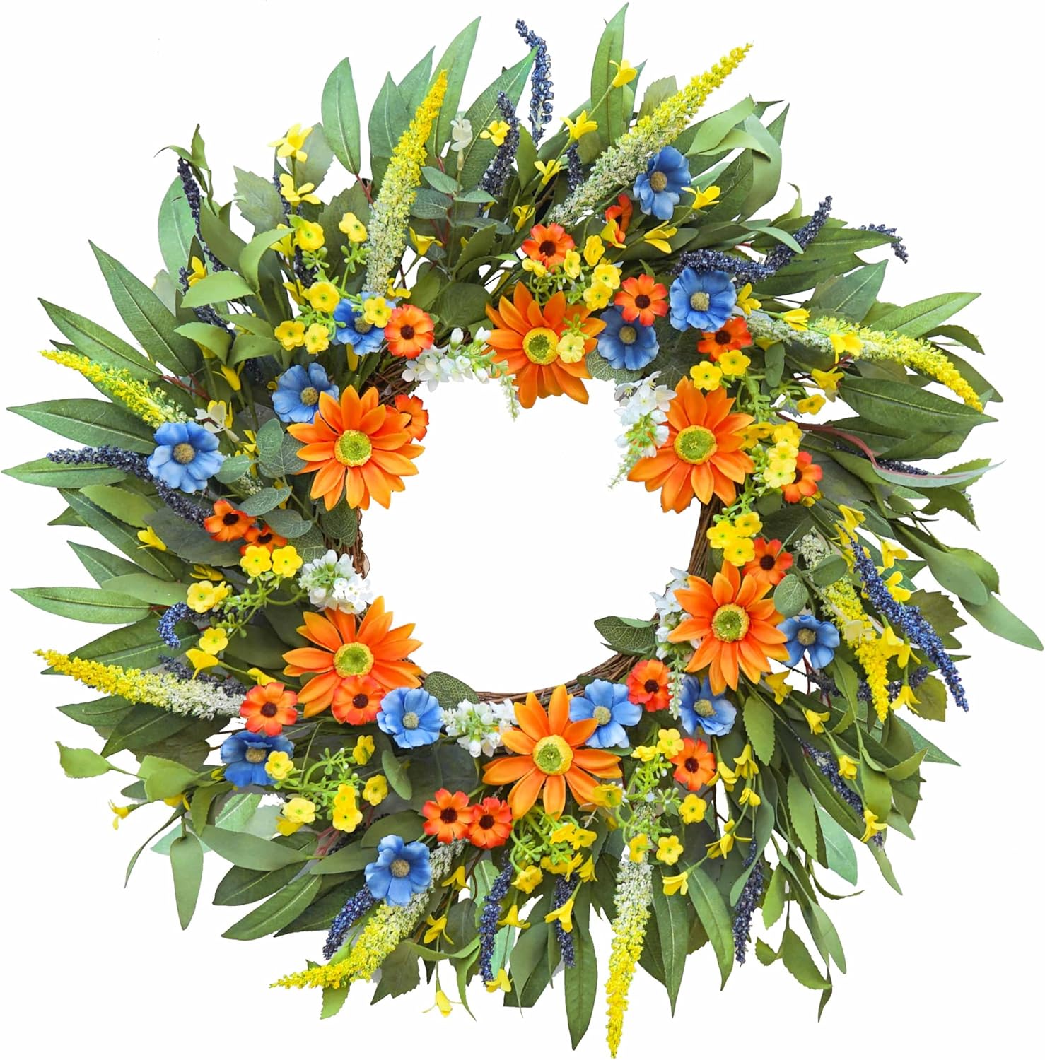 Soomeir Spring Summer Wreath with Daisy and Lavender 24 Inch