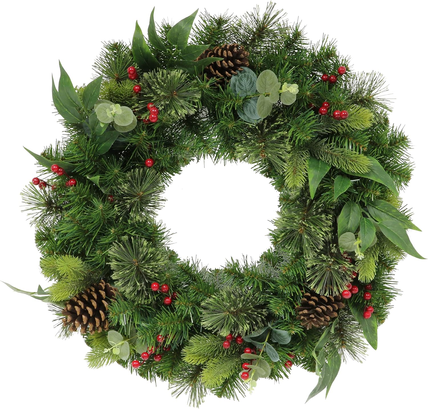 Puleo International 24 Inch Mixed Christmas Wreath with Greenery