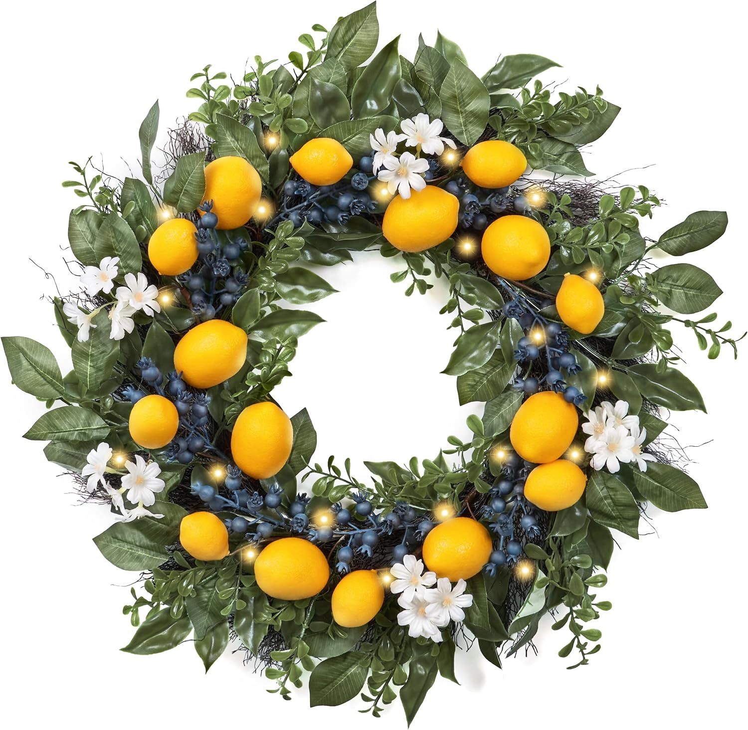 Valery Madelyn Summer Lemon Wreath with Lights 24 Inch
