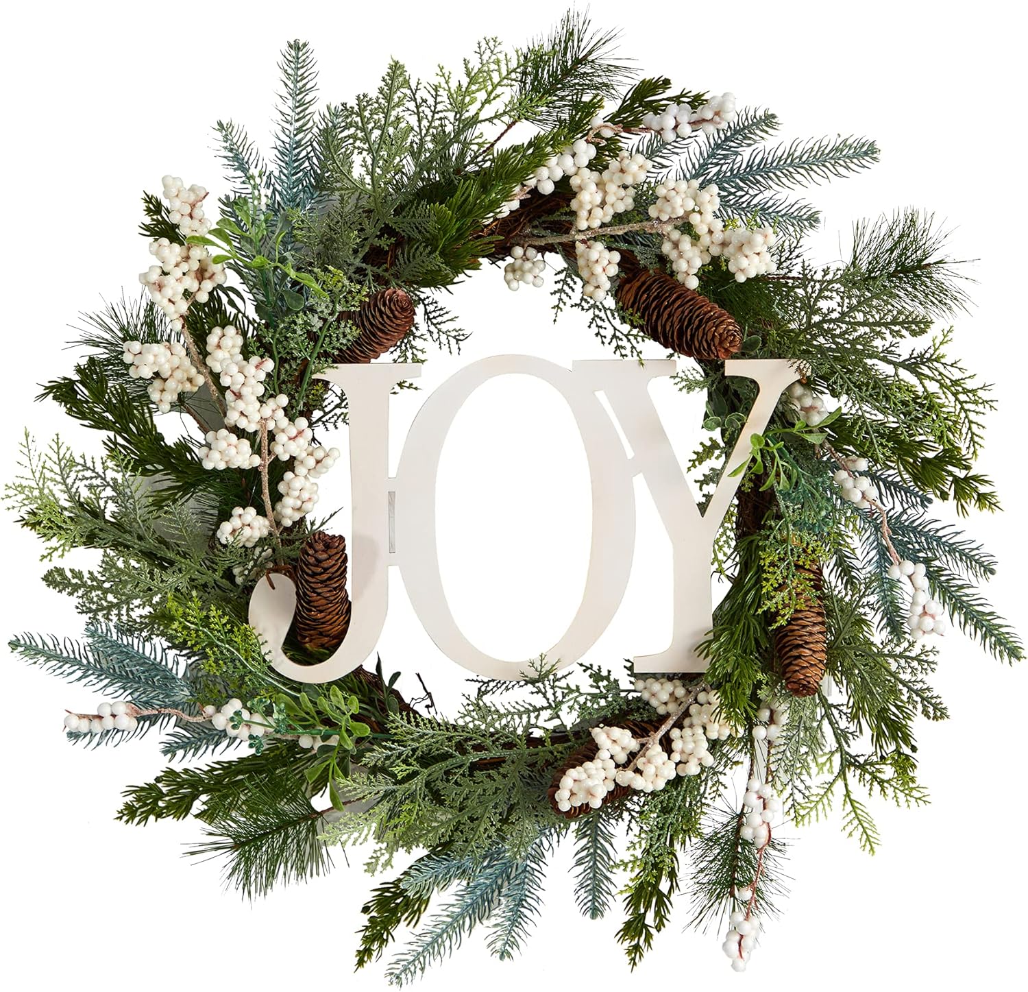 Nearly Natural 24in Christmas Joy Greenery Wreath