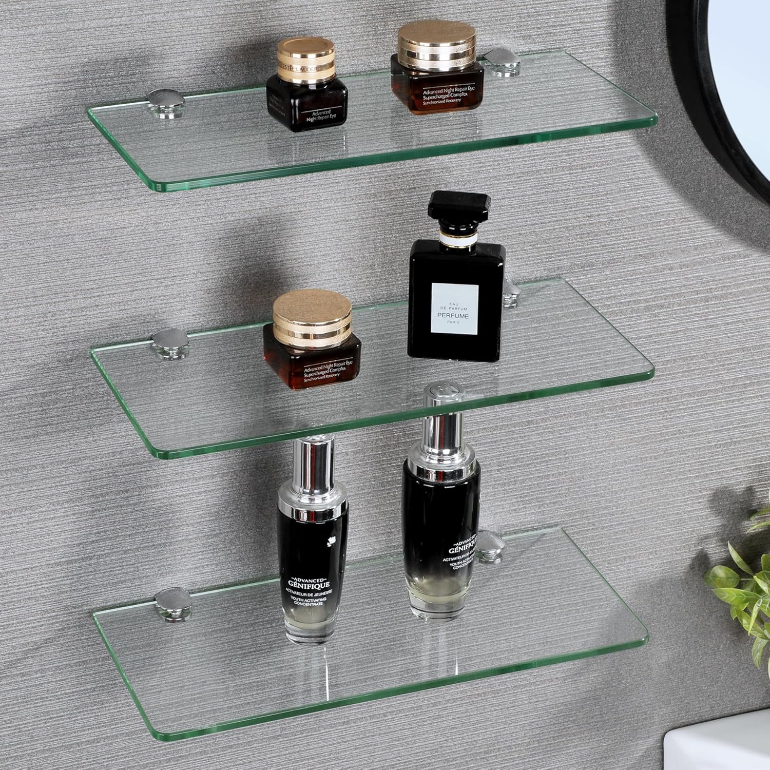 SAYAYO Clear Tempered Glass Floating Shelves Set of 3 12 Inch