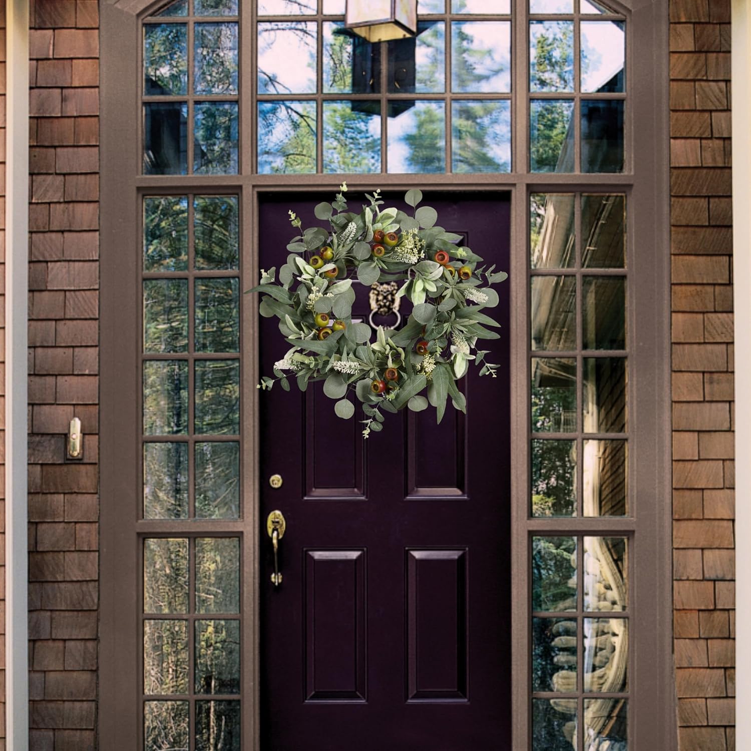 22 Inch Eucalyptus Berry Wreath with Realistic Lambs Ear Leaves