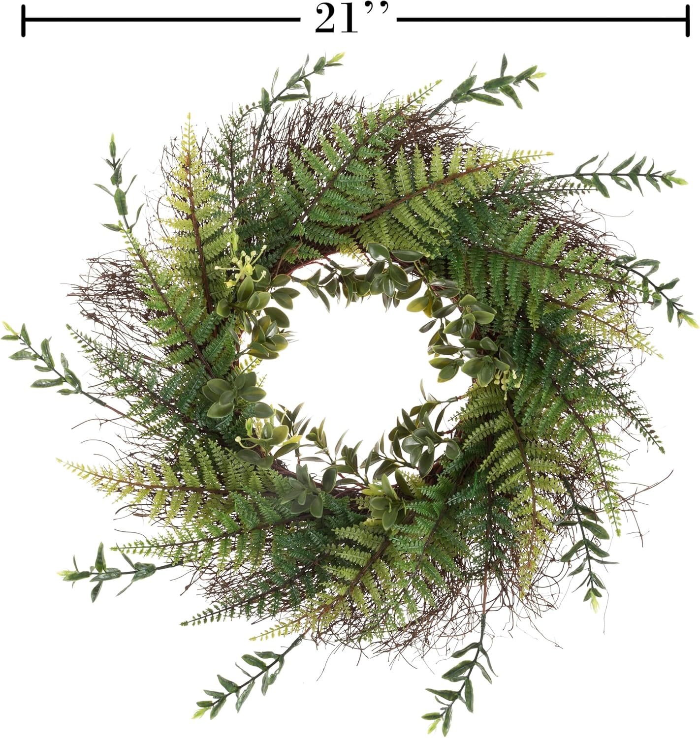 21 Inch Artificial Fern Wreath with Grapevine Base
