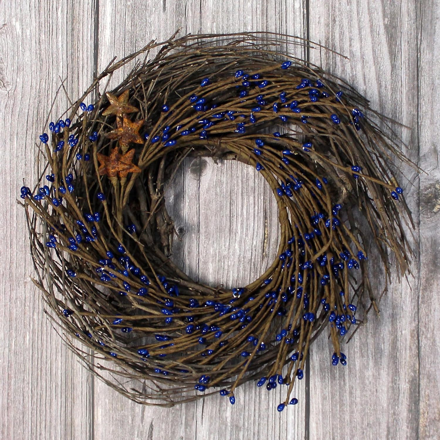 Primitives Rustic Wreath with Navy Blue and Rusty Stars