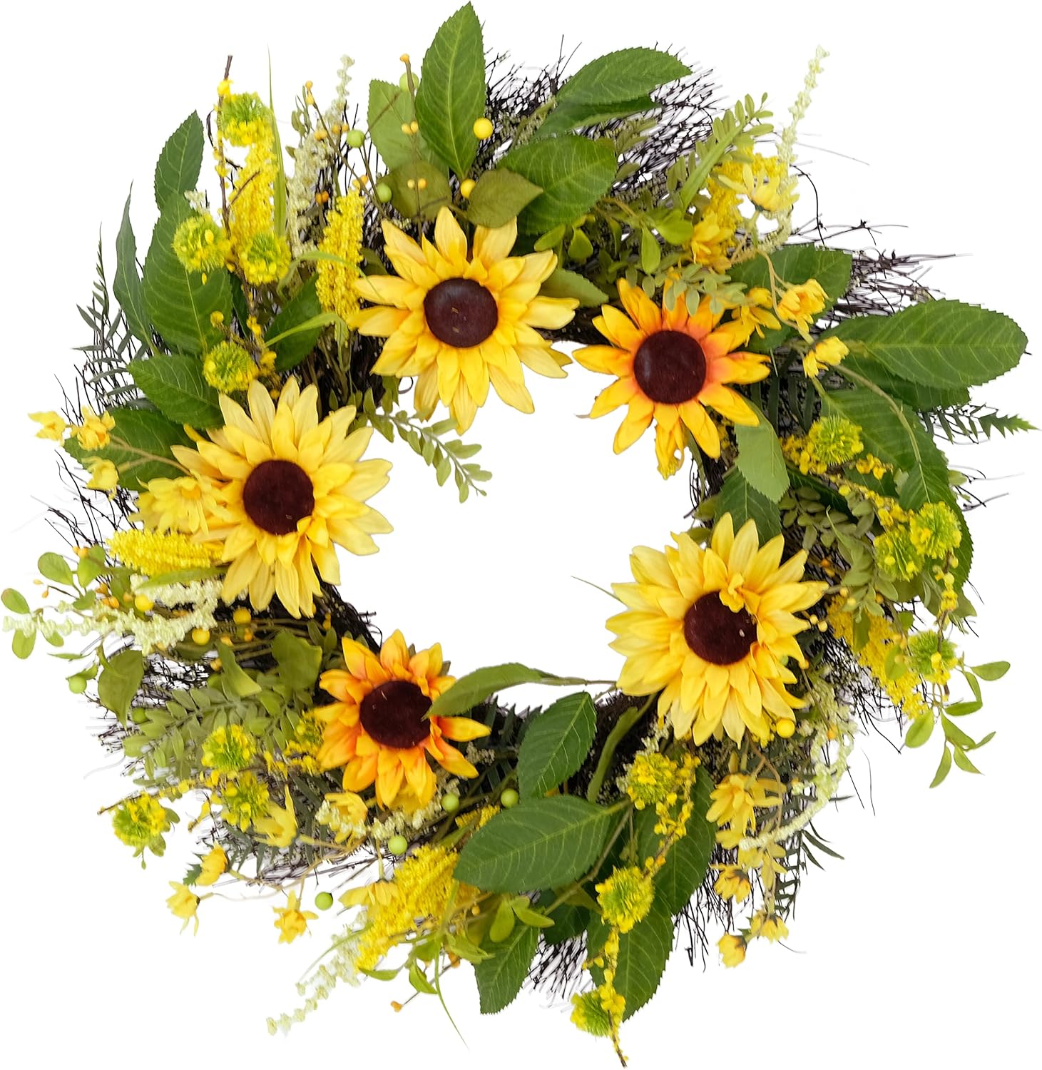 Puleo International 24 Inch Artificial Sunflower Door Wreath Green Yellow