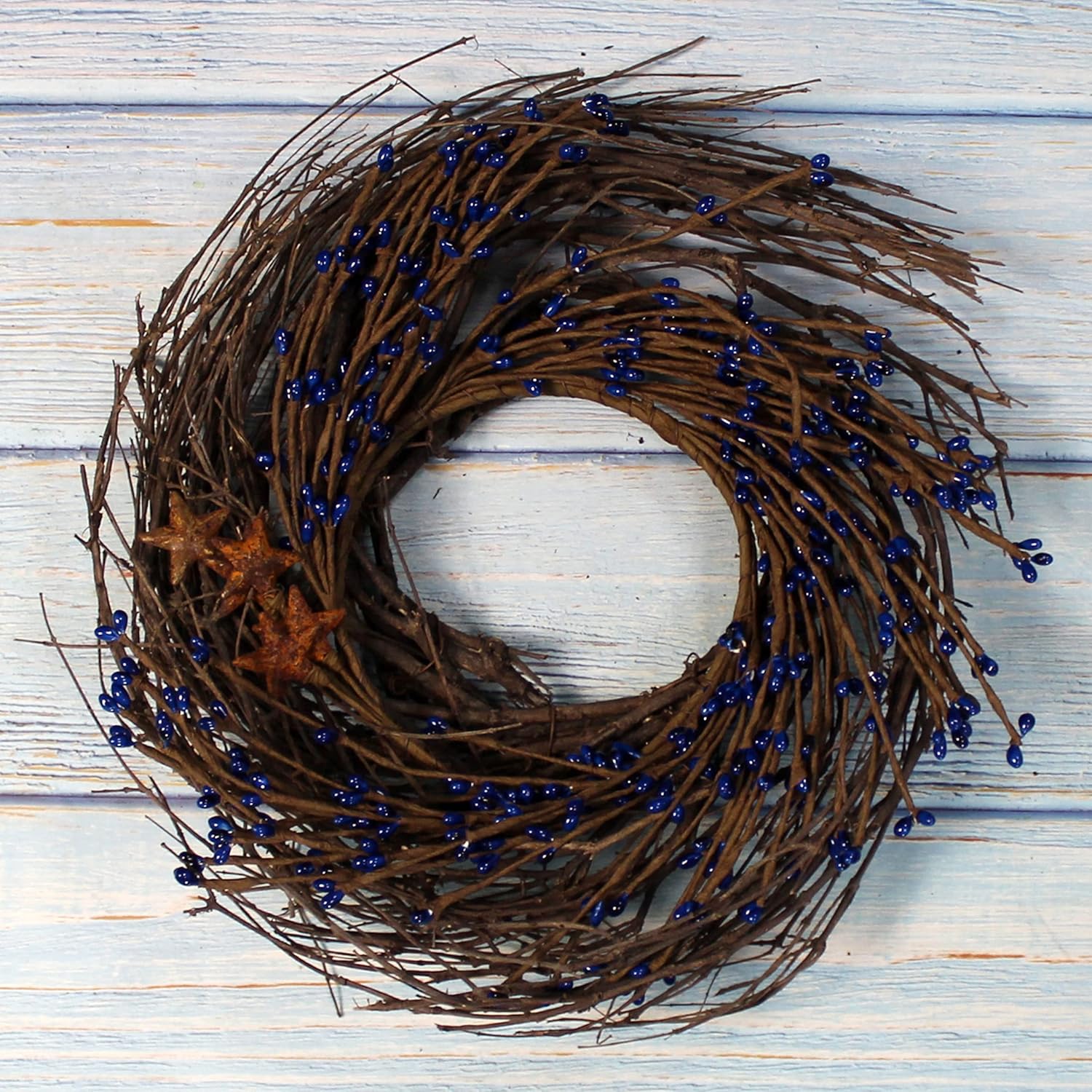 Primitives Rustic Wreath with Navy Blue and Rusty Stars