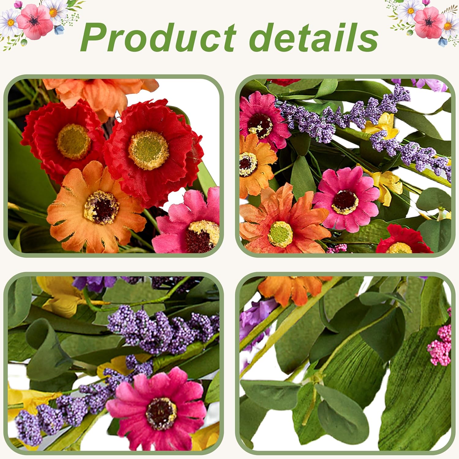 Artificial Spring Wreath 22 Inch Front Door Decor
