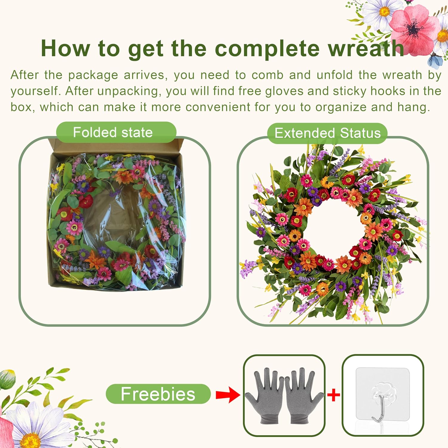 Artificial Spring Wreath 22 Inch Front Door Decor