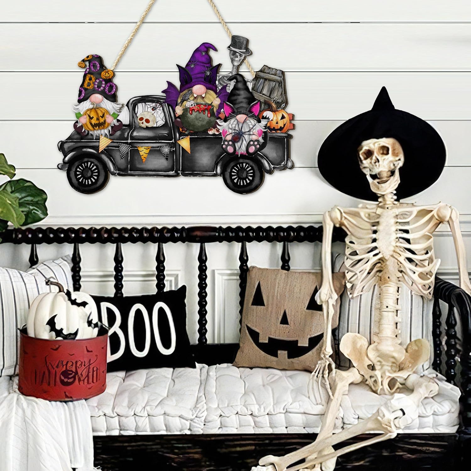 Halloween Door Welcome Sign with Rope and Wooden Design