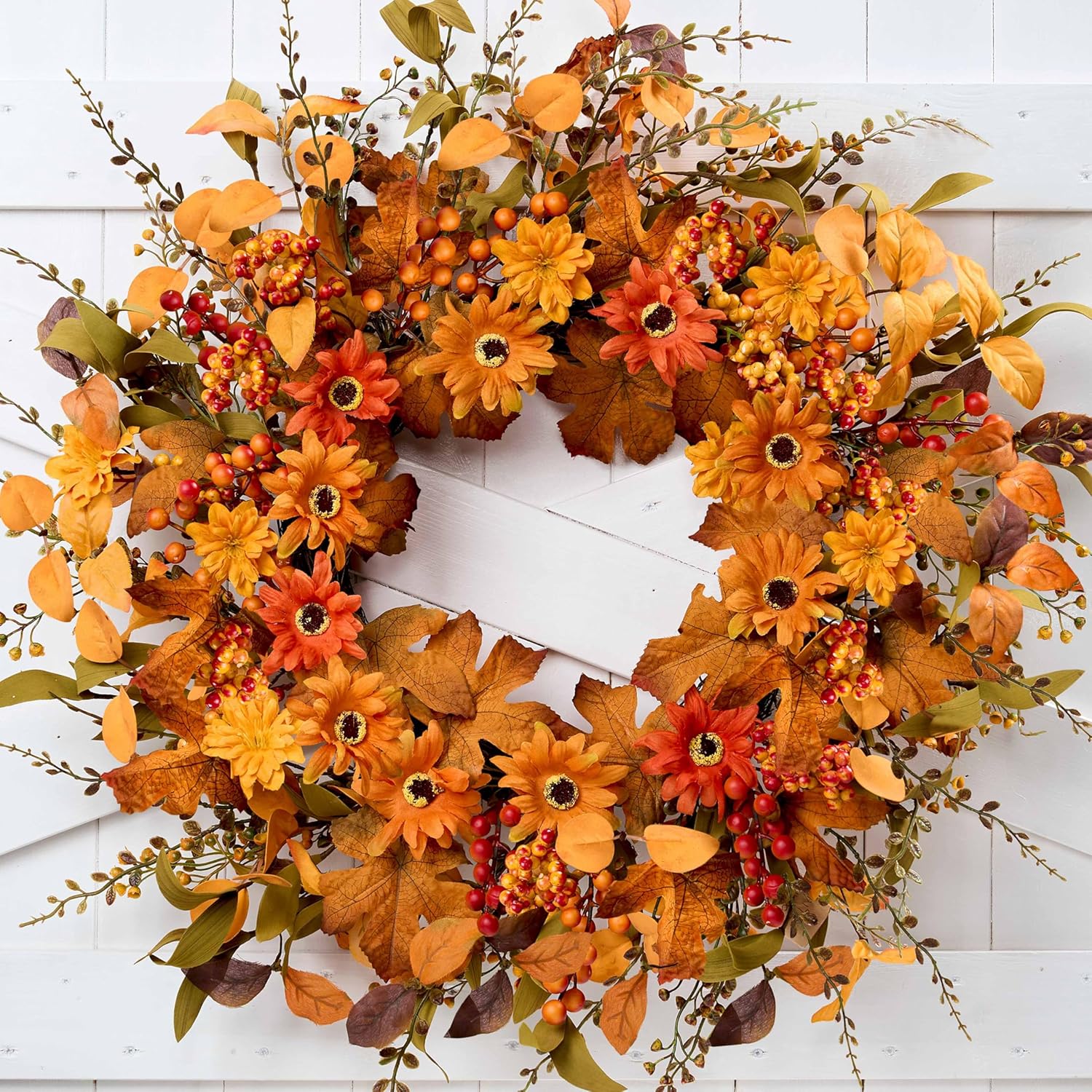 Artificial Fall Wreath 22 Inch Autumn Door Decor
