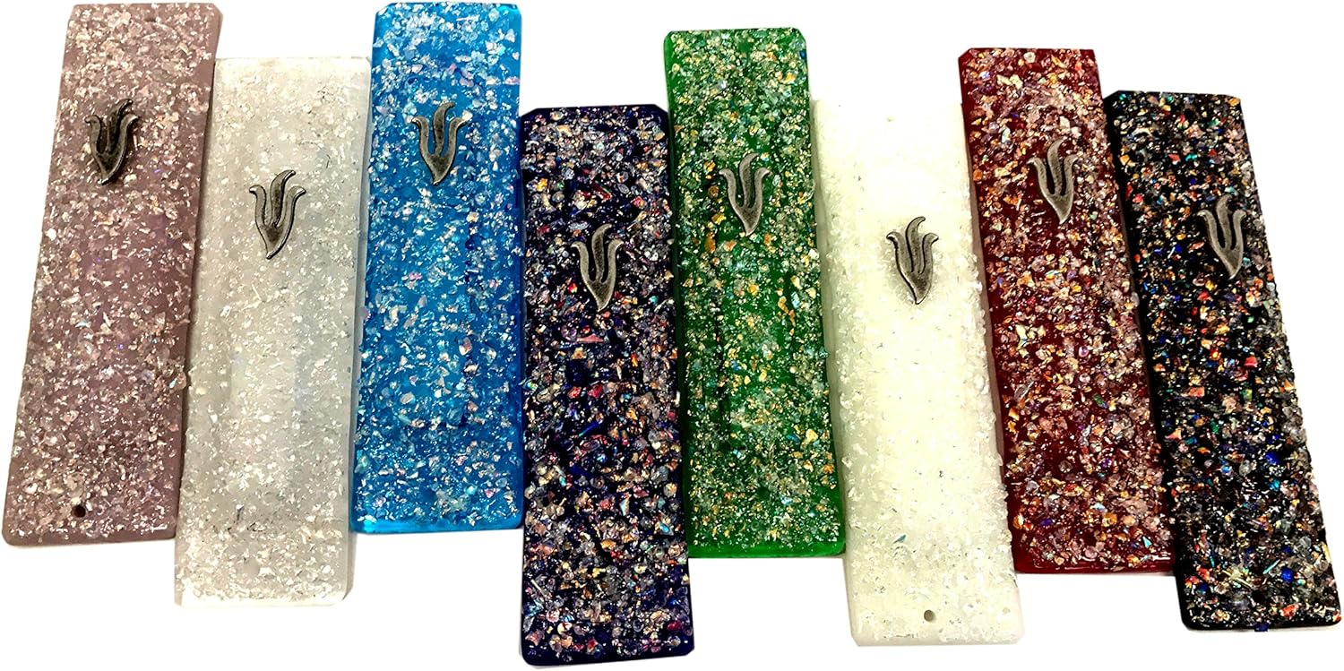 Tamara Baskin Art Glass Sparkling Jewel Tone Mezuzah Gloss Black