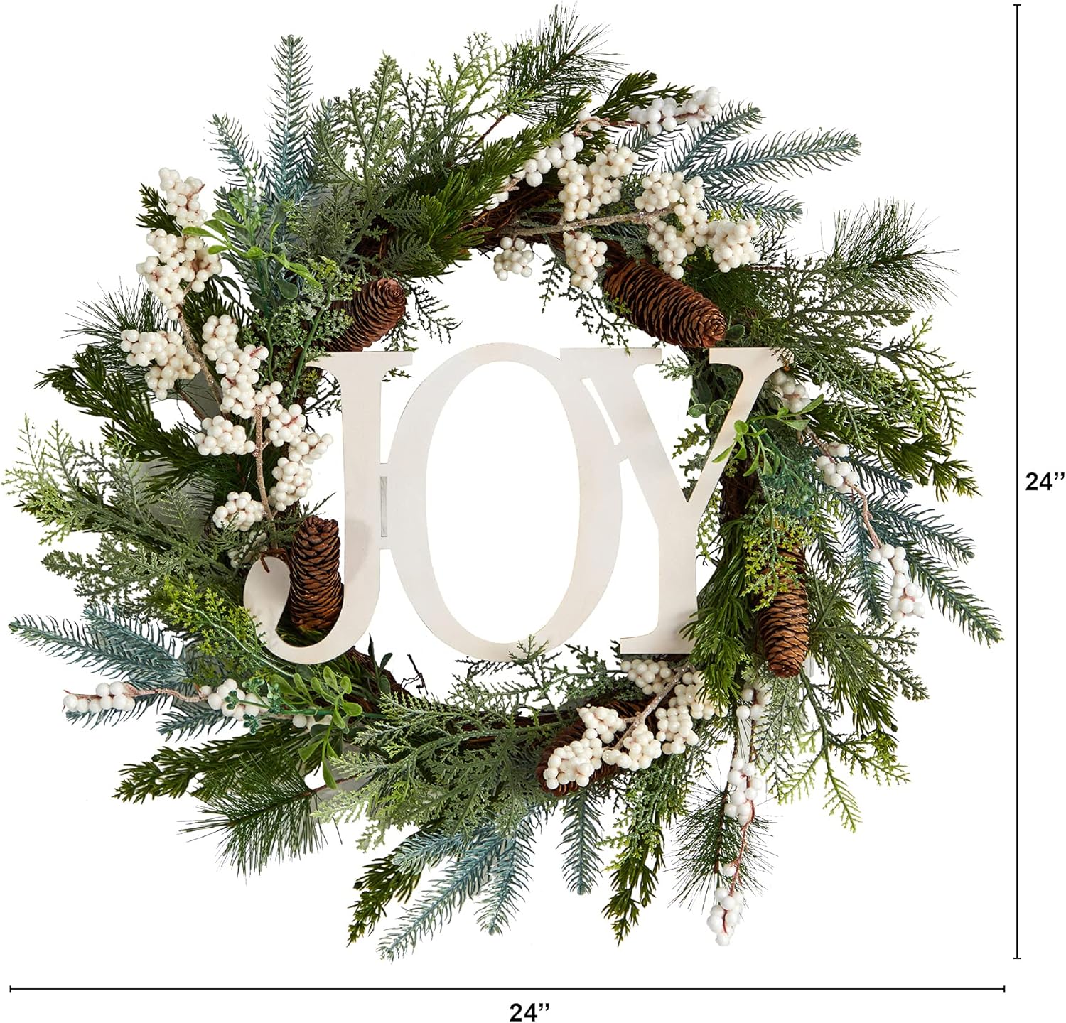 Nearly Natural 24in Christmas Joy Greenery Wreath