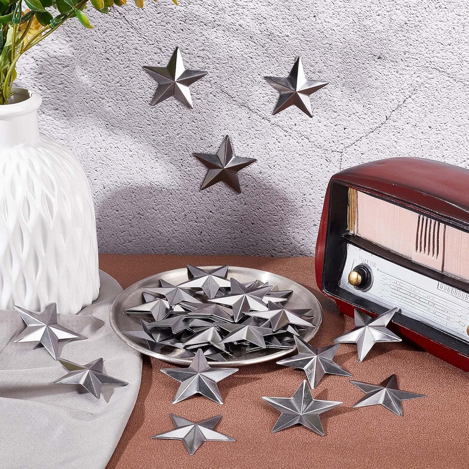 GORGECRAFT 100PCS 2 Inch Primitive Silver Metal Stars