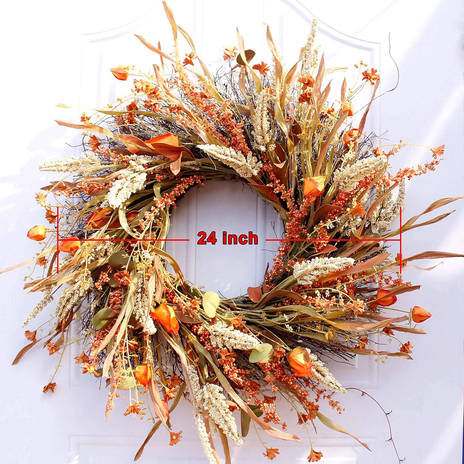 Dseap 24 Inch Fall Wreath for Front Door