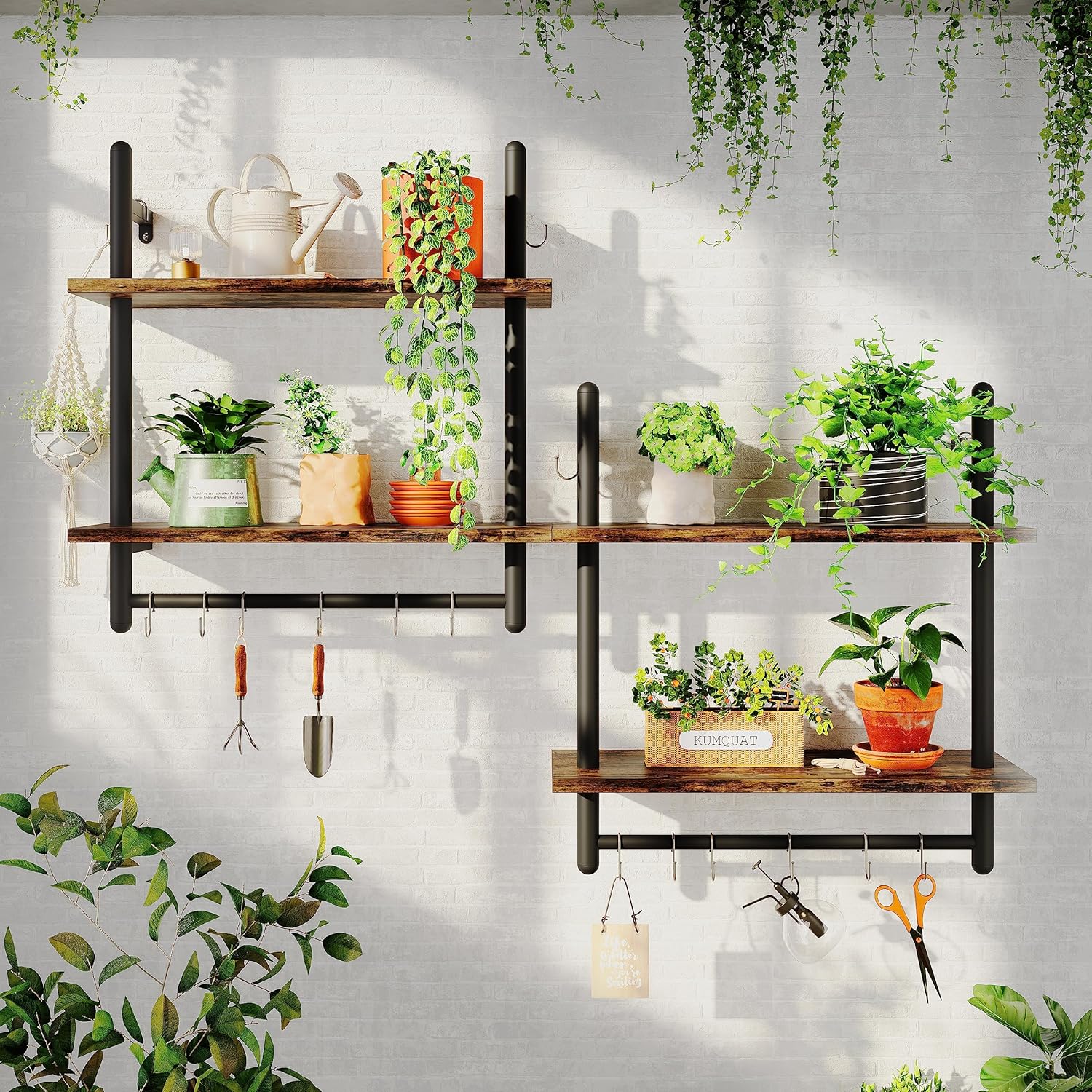 Bestier 24 Inch Floating Kitchen Shelves 2 Tier with 8 Hooks