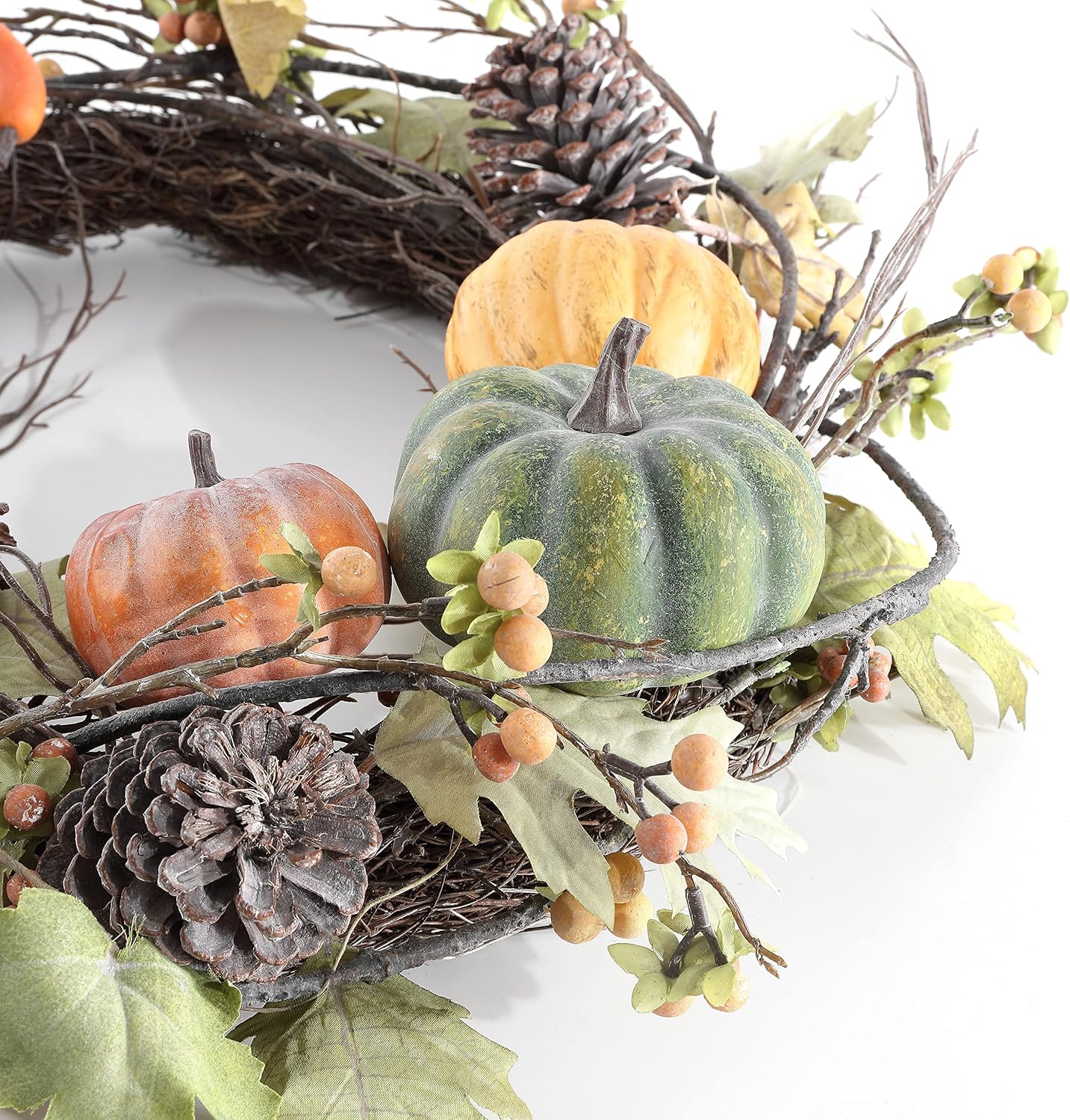 SAFAVIEH 24 Inch Artificial Oak Leaf Wreath with Pumpkins